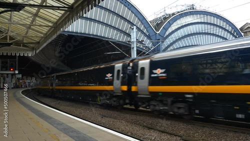 A passenger train entering York Station