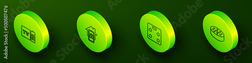Set Isometric line Multimedia and TV box receiver, Mobile with smart home, Smart bathroom scales and Water sensor icon. Vector