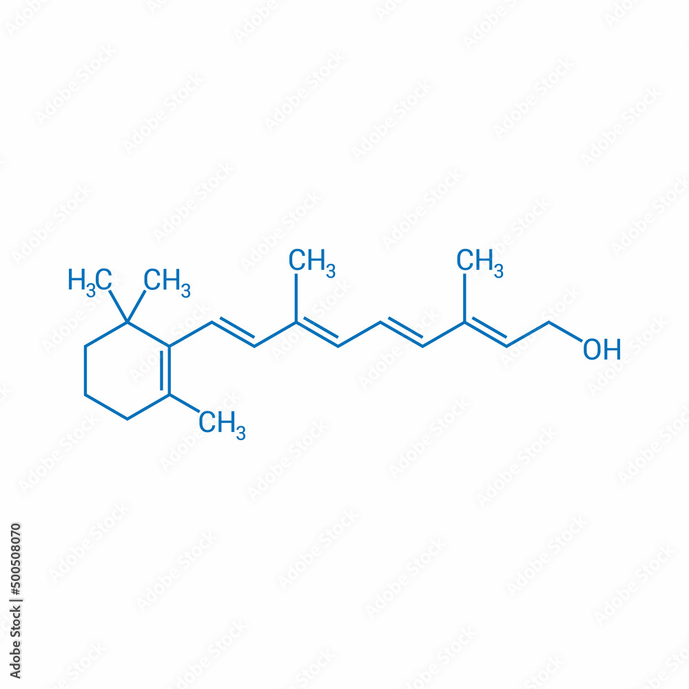 chemical structure of vitamin a1 or retinol (C20H30O) chemical structure of vitamin a1 or retinol (C20H30O)