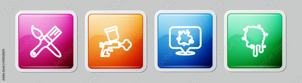 Set line Paint brush, spray gun, and . Colorful square button. Vector Set line Paint brush, spray gun, and . Colorful square button. Vector