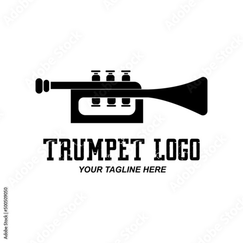 Trumpet logo design, generate melody, musical instrument vector sketch illustration