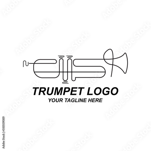 Trumpet logo design, generate melody, musical instrument vector sketch illustration