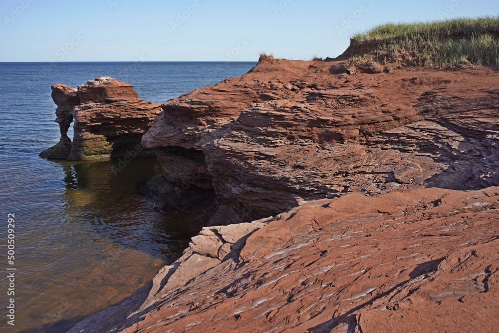 Sandstone cliffs along coastline of Kildare Capes, Prince Edward Island, Canada