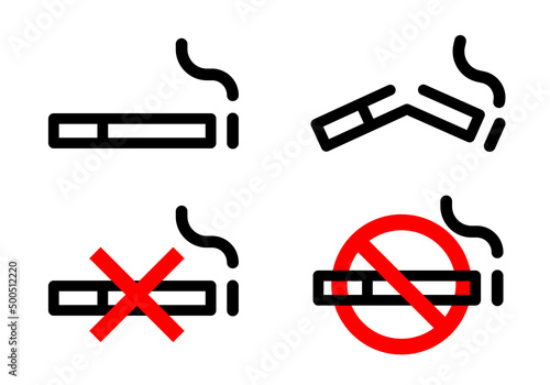 no smoking sign, simple design icon black and red on white background.