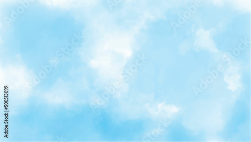 The White Cloud and Blue Sky. Watercolor Style Artwork Background Vector Illustrator