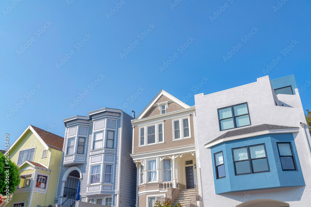 Exterior of houses with different architectural designs at the suburbs in San Francisco, CA