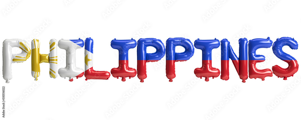 Philippines Lettering Design Color Gold 3d illustration of Philippines-letter balloons with flags color ...