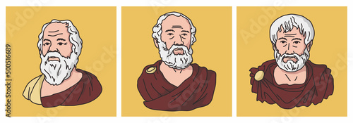 set vector illustration of three Greek philosophers from Athens socrates, plato, and aristotle