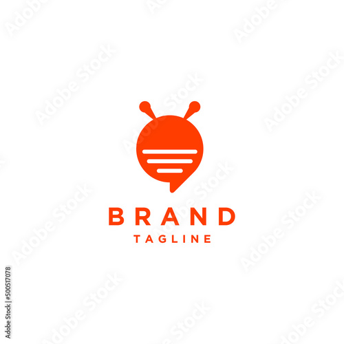 Bee Icon shaped Bubble Text. Simple logo design of orange bubble text icon with bee antenna.