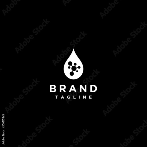 Particles in a Drop of Water. Science logo design of connected particles symbol in water drops.