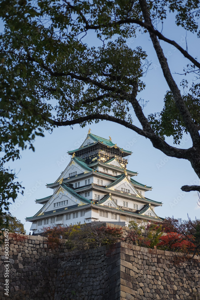 Osaka Castle framed by trees in Osaka, Japan. Osaka Castle framed by trees in Osaka, Japan.