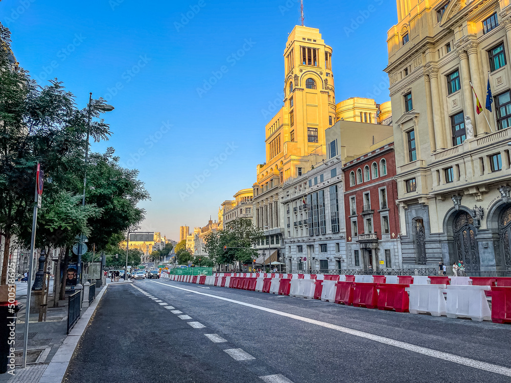 Beautiful view of the Streets and baroque buildings is Madrid Spain