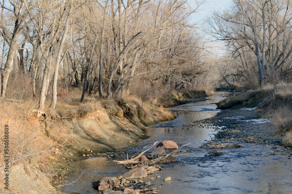 Clear Creek in Wheat Ridge Colorado river hiking trail in winter Clear Creek in Wheat Ridge Colorado river hiking trail in winter