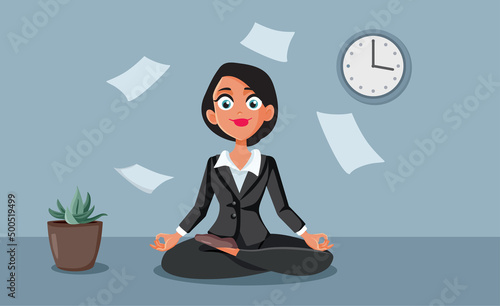 Businesswoman in Yoga Pose at the Office Vector Cartoon Illustration