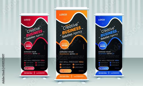 Creative business solution agency x stand rollup banner design vector template