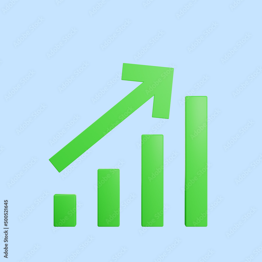 3d illustration of simple chart icon up 3d illustration of simple chart icon up