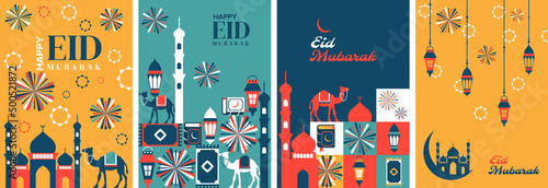 Happy eid Mubarak abstract poster. Islamic vector background template