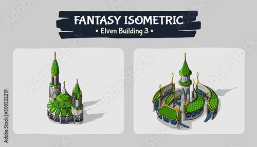 Isometric Elven Building Fantasy game assets - Vector Illustration