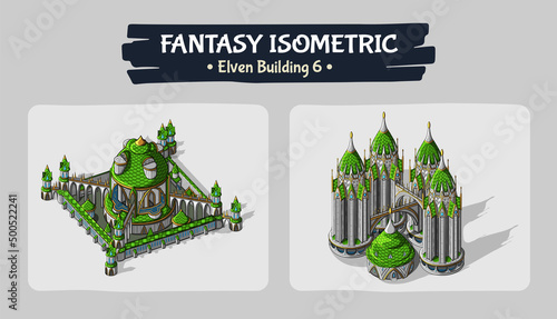 Isometric Elven Building Fantasy game assets - Vector Illustration