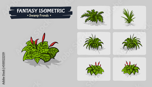 Isometric Swamp Fronds Fantasy game assets - Vector Illustration