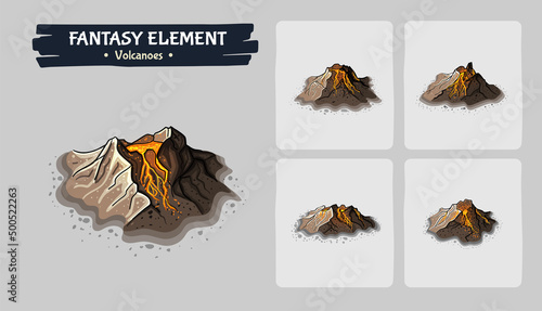 Isometric Volcanoes Fantasy game assets - Vector Illustration
