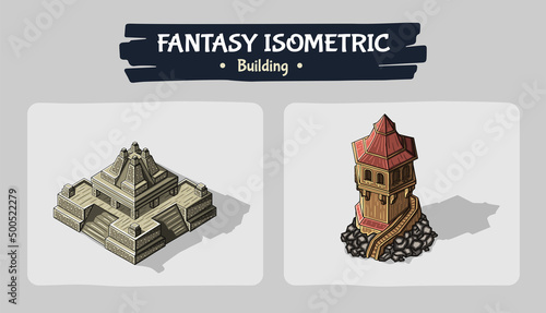 Isometric Building Fantasy game assets - Vector Illustration