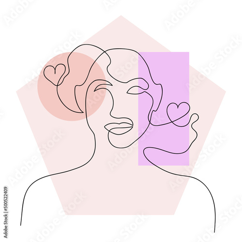 Woman face. One line art portrait.