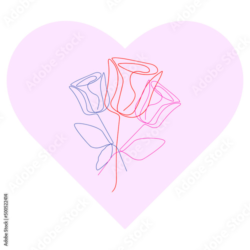 Colorful roses. One line art.