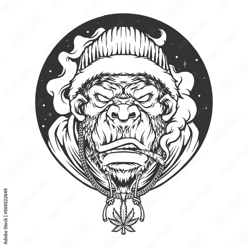 rasta-gorilla-with-smoking-weed-silhouette-vector-illustrations-for