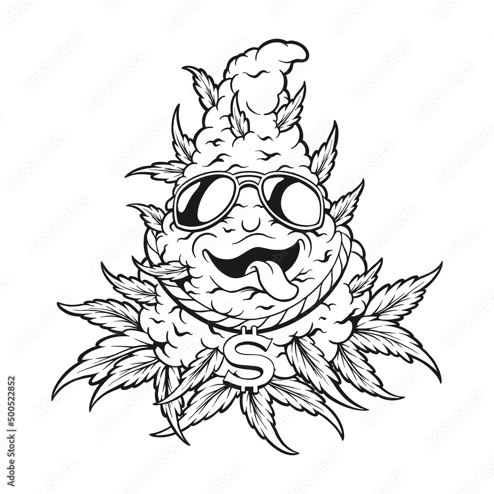 Funky weed leaf with sunglasses silhouette Zombie gorilla with king ...