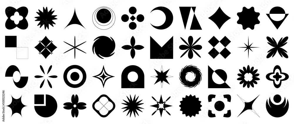 Collection of geometric shapes on white background. Abstract black