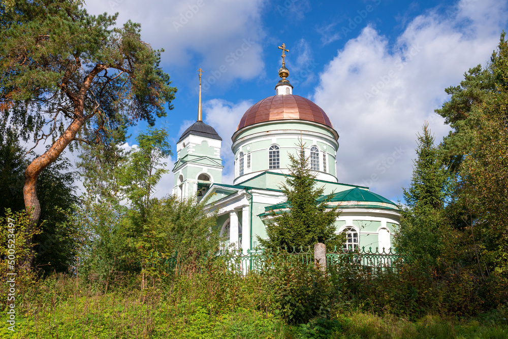 Sunny September day at the Church of the Holy Apostles Peter and Paul. Somino, Leningrad region. Russia