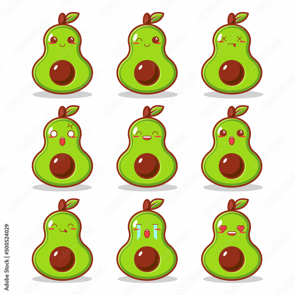 Fototapeta premium Cute Avocado Kawaii Face emoticon