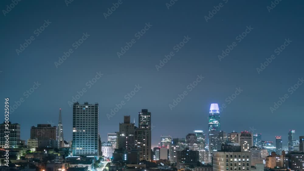 San Francisco Downtown Skyline from Nob Hill Night Time Lapse Cityscape California USA San Francisco Downtown Skyline from Nob Hill Night Time Lapse Cityscape California USA