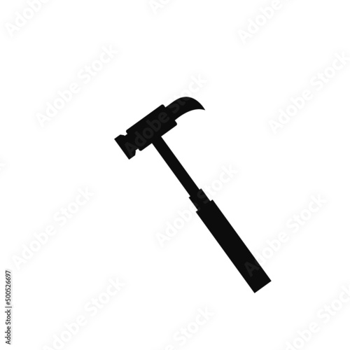 Hammer hitting nail icon. Simple hammer with weighted metal head