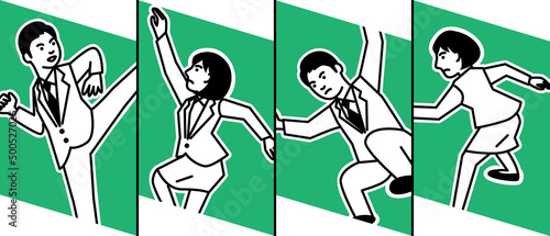 ビジネスシーン　4ポーズの男女