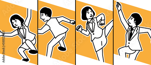 ビジネスシーン　4ポーズの男女