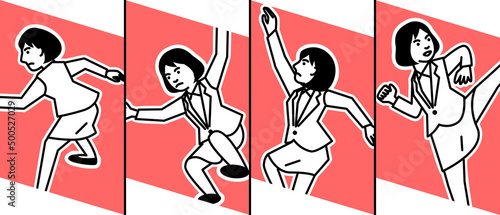 ビジネスシーン　4ポーズの女性