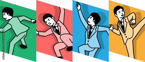 ビジネスシーン　4ポーズの男性