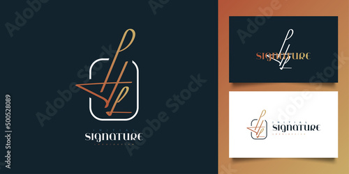 Initial H and L Logo Design in Minimalist Handwriting Style. HL Initial Signature for Logo or Business Identity photo