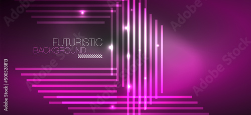 Background neon glowing lines and geometric shapes. Lights in the dark wallpaper for concept of AI technology, blockchain, digital, communication, 5G, science