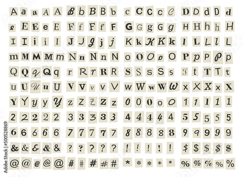 Anonymous Newspaper Letters and Numbers Set. Vector