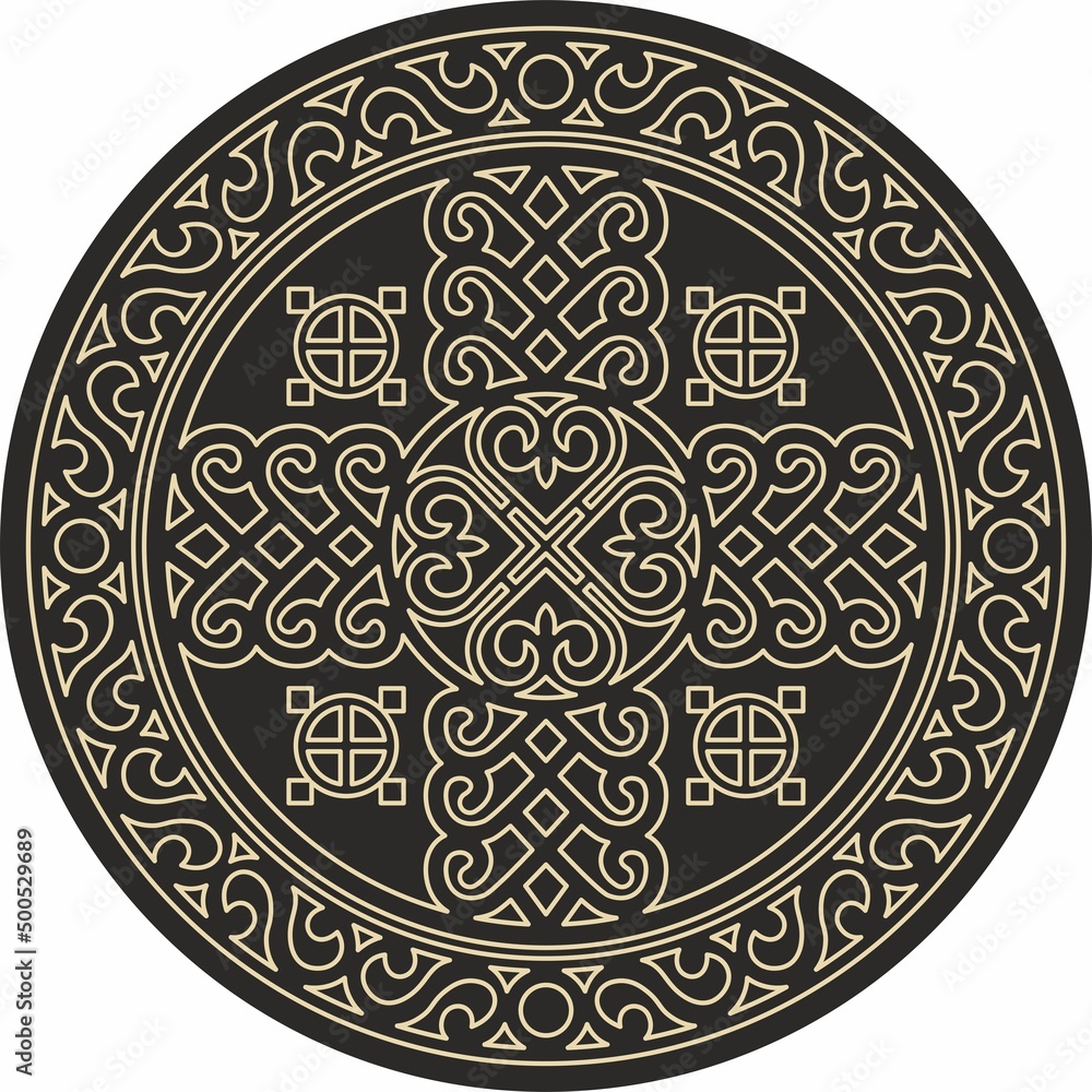 Vector golden round Yakut amulet, home protection.