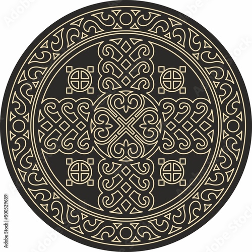 Vector golden round Yakut amulet, home protection.