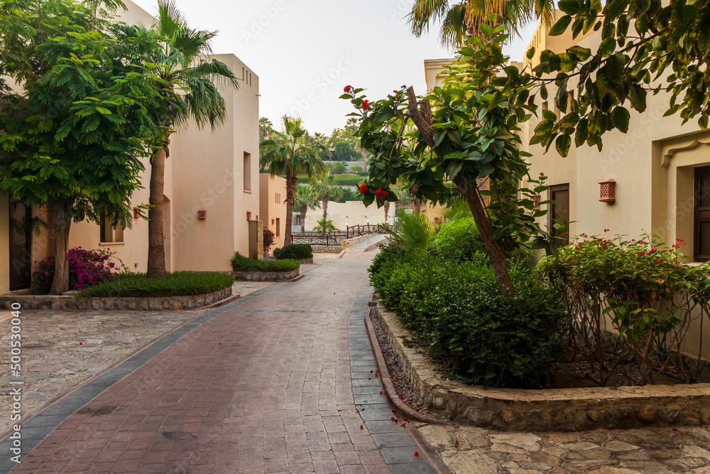 Narrow streets with buildings in Arabic style. Outdoors