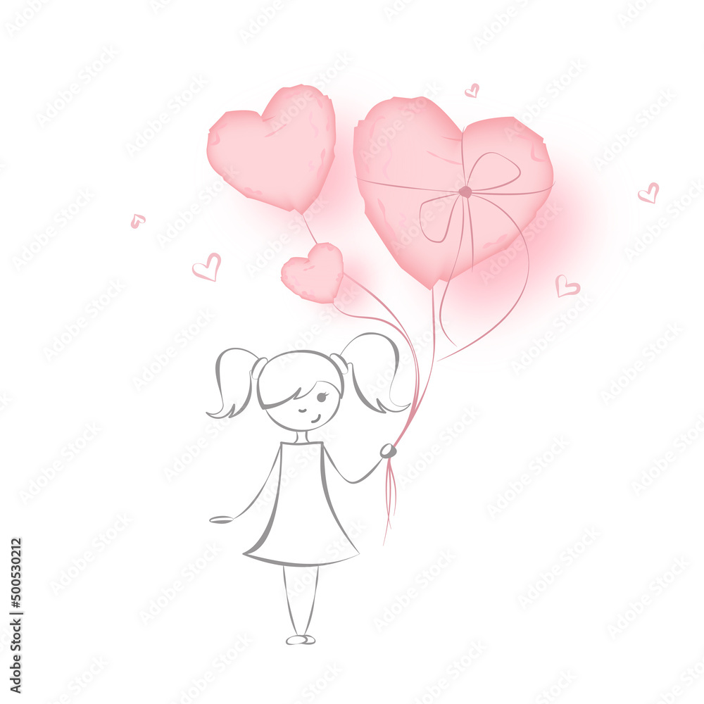 I love you card with a girl holding hearts2 I love you card with a girl holding hearts2