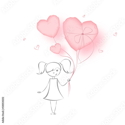 I love you card with a girl holding hearts2 © Guzal Arislanova