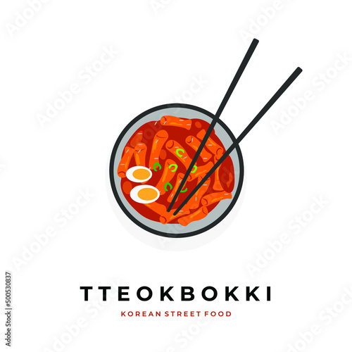 Vector illustration of tteokbokki with gochujang sauce on a bowl ready to be served photo