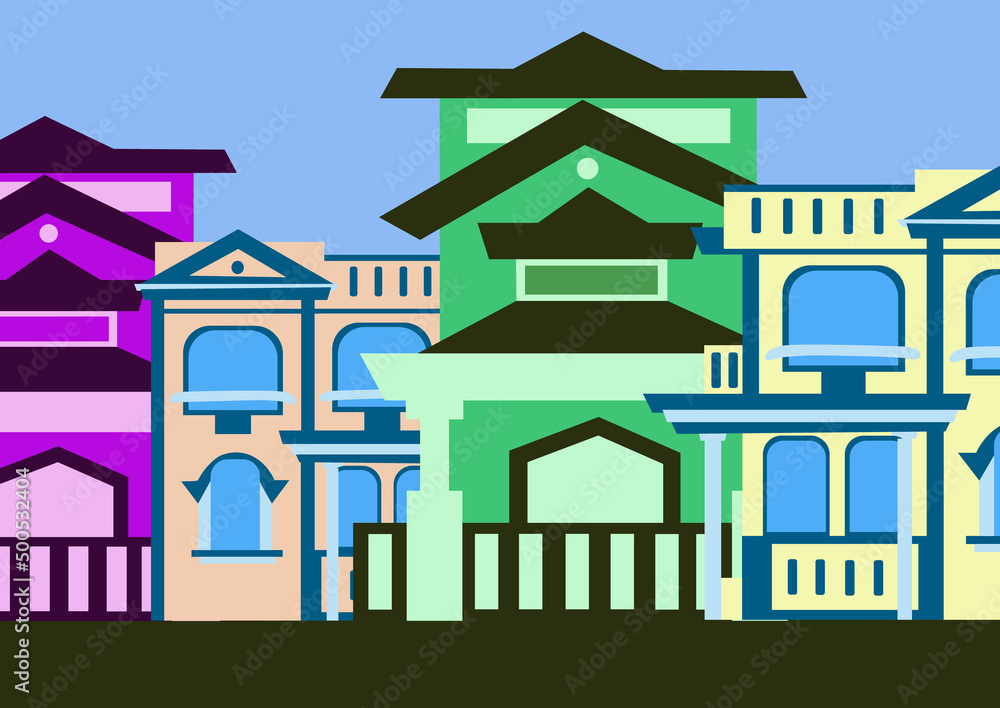 Vector illustration of Indian houses. Indian town.