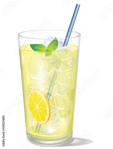Illustration of refreshing lemonade, lemon soda, lemon sour